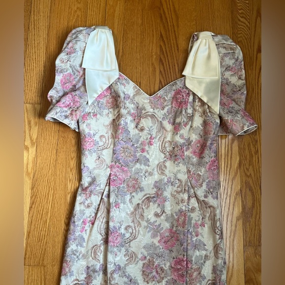 Gorgeous Vintage Floral Cream Tapestry Rayon Blend Dress 80s 90s Size 12 - Picture 5 of 8